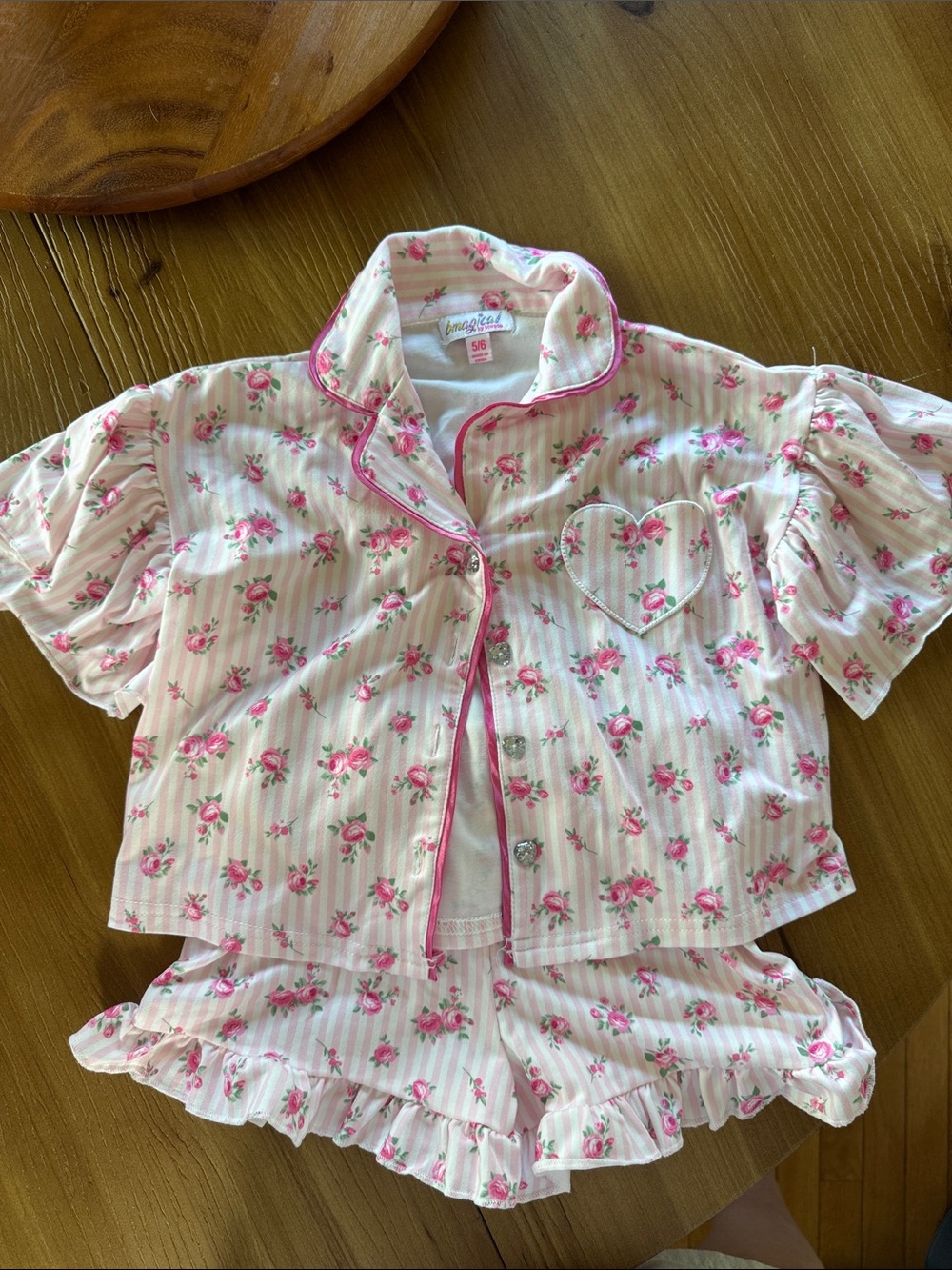 Pink Floral Girls' Pajama Set - Short Sleeve Top & Ruffle Shorts - Never Worn!